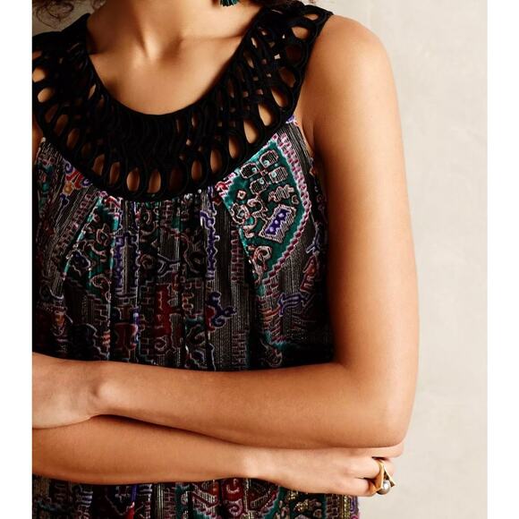 ANTHROPOLOGIE MOULINETTE SOEURS Velvet Burnout Dress Large Black Print Swing - Picture 2 of 16